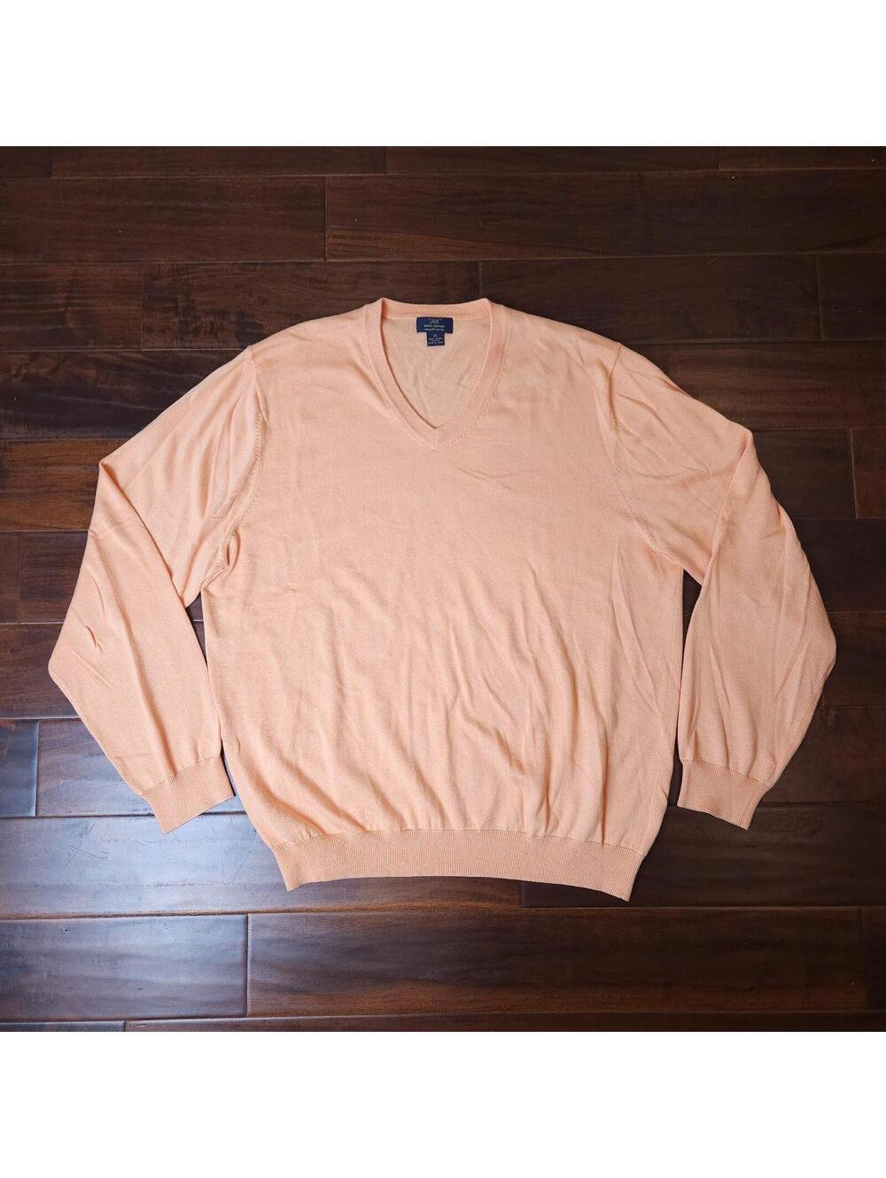 Brooks Brothers 346 Sweater Mens XL Orange Supima Cotton V Neck Knit Pullover